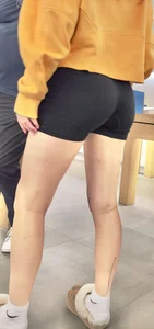 Cute blonde in black booty shorts