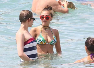 Lourdes Leon in bikinis at a beach in Cannes