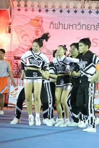 Bunch of athletic Thai cheerleaders at a competition
