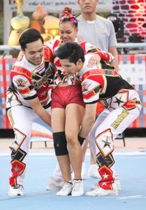 Bunch of athletic Thai cheerleaders at a competition