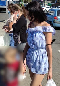 Milf in a Dress with Hot Legs Crosswalk Candid Photos