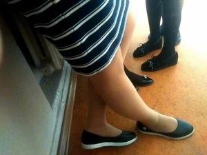 Girl in Flats and Dress College Candid