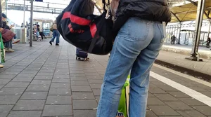 Tight Jeans at the Trainstation + Bending Over