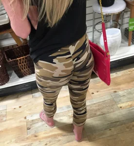 Hot Blonde in Camo Yoga Pants at the Store Closeup Creepshots