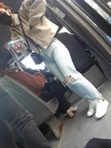 Lovely ass girl in jeans in public transport