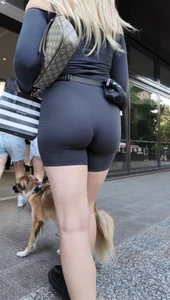 Blonde walking her dog