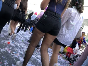 Carnival girls wearing pantyhose, spandex shorts, stockings, skirts and other outfits