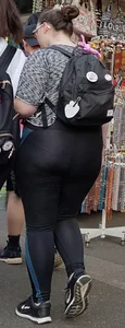 Fat ass girl in leggings with vpl