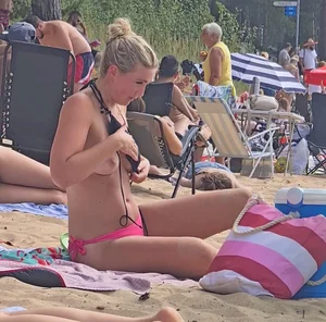 Swedish Beach Babe In Black and Pink Bikini