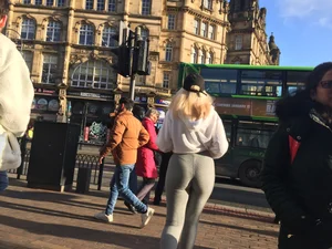 Nice butt blonde in leggings shopping