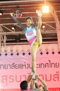 Bunch of athletic Thai cheerleaders at a competition