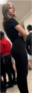 Cute petite blond wearing hot yoga pants