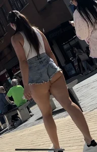 Tiny denim shorts cheeks out (OC)