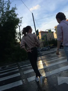 Girls with Skinny Legs in Tight Jeans City Street Candid Photos