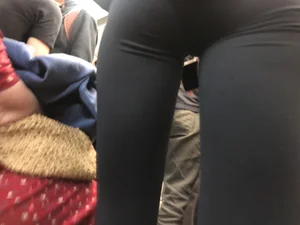 Candid Girl in Leggings Subway Creepshots Series - Booty and Crotch Closeups