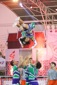 Bunch of athletic Thai cheerleaders at a competition