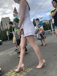 Tall Milf on High Heels in a Short Dress on the Crosswalk - Perfect Legs Creepshots