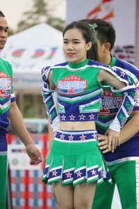 Bunch of athletic Thai cheerleaders at a competition