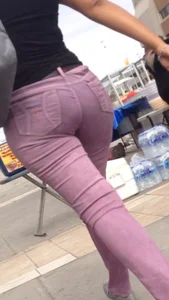 Black babe with a nice ass in tight jeans and vpl