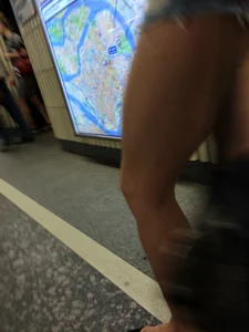 Girl with Hot Muscular Legs in Shorts - Subway Creephot