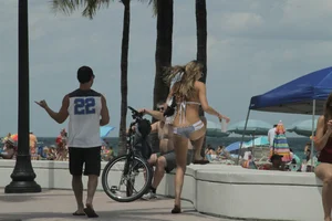 Sexy Florida beach bikini girls, some topless