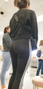 Beautiful Latina in Black Adidas Leggings with VTL in Checkout Line🤤