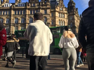 Nice butt blonde in leggings shopping