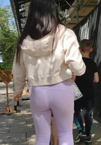 Cute teen in lilac leggings
