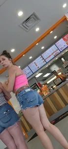Sexy MILF in Her High Waisted Jean Short and Tight Pink Tanktop w/ Her Redheaded Friend w/ a Pretty Nice Thick Ass