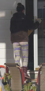 Hot teen neighbor again in tight see thru leggings with pink panties