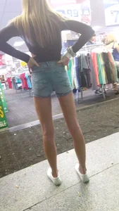 Petite white girl in tiny shorts