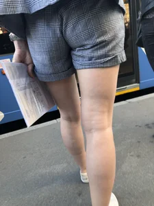 Candid Girl in Shorts - Nice Legs Creepshots on the Bus Stop And Inside the Bus