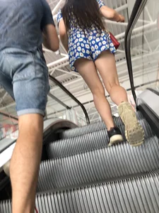 Girl with Hot Legs in a Colorful Summer Dress on the Mall Escalator Creepshots