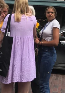 Big boobed babe with no bra and blonde friend with tiny boobs