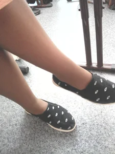 Skinny Teen Legs in Flats under Desk in College Classroom Candid Photo