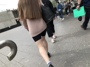 Spandex shorts candid girl