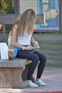 Beautiful babe out walking in leggings and showing some cleavage of her perfect tits