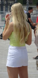 3 cute blondes in skirts and 1 see through dress