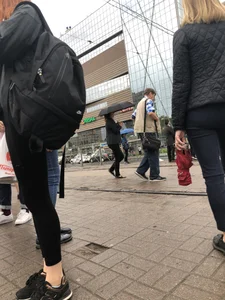 Cute Smoking Girl in Black Tights on the Crosswalk Creepshots Collection