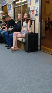 Cute Girl in Slippers Subway Train Creepshot