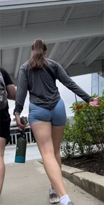 Succulent College Brunette in light blue spandex shorts VPL (oc)
