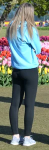 Tall skinny blonde teen in tight leggings with a tight ass