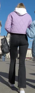 Juicy ass in black tight jeans and nice skinny legs street closeups