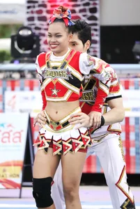 Bunch of athletic Thai cheerleaders at a competition