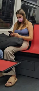 A Masked Girl in Pants in a Public Train Creepshots Gallery, Nice Ass