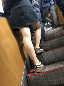 Hot Girl in Pantyhose And a Skirt Creepshots Gallery in a Subway Train and on an Escalator