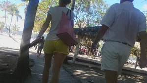 Milf in yellow shorts with vpl and a wedgie