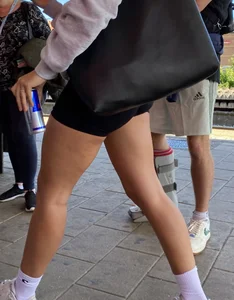 Spandex teen in train