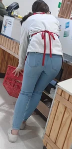 Teen at work in jeans