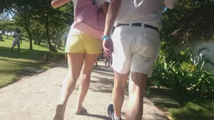Milf in yellow shorts with vpl and a wedgie